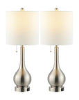 Set of Two 24" Nickel Gourd Table Lamps With Drum Shades