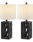 Set of Two 22" Black Table Lamps With Drum Shades