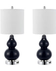 Set of Two 22" Silver Gourd Table Lamps With Drum Shades