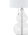 Set of Two 22" Clear And Silver Double Gourd USB Lamps With Drum Shades