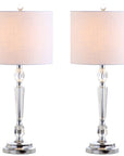 Set of Two 27" Clear And Silver Bedside Lamps With Drum Shades