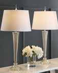 Set of Two 32" Champagne Urn Buffet Lamps With Globe Shades