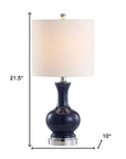 Set of Two 22" Navy Blue And Silver Gourd Bedside Lamps With Drum Shades