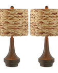 Set of Two 21" Dark Brown Gourd Bedside Lamps With Drum Shades