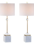 Set of Two 30" White Table Lamps With Drum Shades