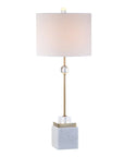Set of Two 30" White Table Lamps With Drum Shades