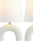 Set of Two 18" White Geometric Arched Lamps With Empire Shades