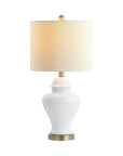 Set of Two 22" White And Gold Urn Bedside Lamps With Drum Shades