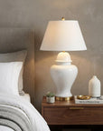 33" White And Gold Urn Table Lamp With Empire Shade