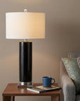 32" Silver Table Lamp With Drum Shade