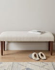 47" Cream and Brown Boucle and Solid Wood Upholstered Bench