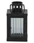 7" Black Iron And Glass Tabletop Lantern Candle Holder