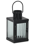 7" Black Iron And Glass Tabletop Lantern Candle Holder