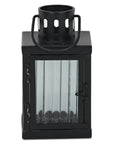 7" Black Iron And Glass Tabletop Lantern Candle Holder