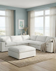 White Linen Blend Modular L Shaped Six Piece Corner Sectional With Ottoman