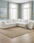 White Linen Blend Modular L Shaped Five Piece Corner Sectional
