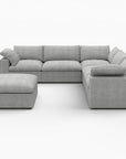 White Linen Blend Modular L Shaped Six Piece Corner Sectional With Ottoman