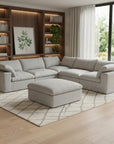 White Linen Blend Modular L Shaped Six Piece Corner Sectional With Ottoman