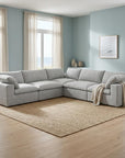 White Linen Blend Modular L Shaped Five Piece Corner Sectional