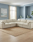 White Linen Blend Modular L Shaped Five Piece Corner Sectional