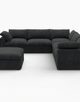White Linen Blend Modular L Shaped Six Piece Corner Sectional With Ottoman