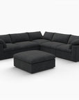 White Linen Blend Modular L Shaped Six Piece Corner Sectional With Ottoman