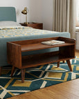 35" Chestnut Solid Wood Storage Bench With Shoe Storage