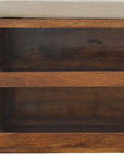 35" Brown Linen And Solid Wood Upholstered Storage Bench With Shoe Storage