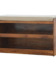 35" Brown Linen And Solid Wood Upholstered Storage Bench With Shoe Storage