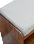 35" Brown Linen And Solid Wood Upholstered Storage Bench With Shoe Storage