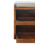 35" Brown Linen And Solid Wood Upholstered Storage Bench With Shoe Storage