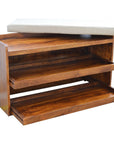 35" Brown Linen And Solid Wood Upholstered Storage Bench With Shoe Storage