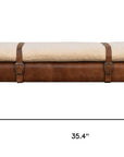 35" Beige And Brown Boucle Genuine Leather And Solid Wood Upholstered Bench