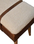 35" Beige And Brown Boucle Genuine Leather And Solid Wood Upholstered Bench