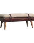 35" Beige And Brown Boucle Genuine Leather And Solid Wood Upholstered Bench