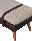 35" Beige And Brown Boucle Genuine Leather And Solid Wood Upholstered Bench