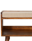 35" Beige And Brown Linen And Solid Wood Upholstered Storage Bench With Shoe Storage