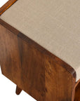 35" Beige And Brown Linen And Solid Wood Upholstered Storage Bench With Shoe Storage