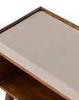35" Beige And Brown Linen And Solid Wood Upholstered Storage Bench With Shoe Storage