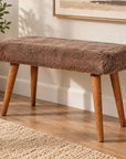 31" Brown Faux Fur And Solid Wood Upholstered Bench