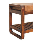 32" Tan And Brown Genuine Leather And Solid Wood Storage Bench With Shelf