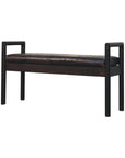 43" Black And Brown Genuine Leather And Solid Wood Upholstered Bench