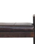 43" Black And Brown Genuine Leather And Solid Wood Upholstered Bench