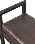 43" Black And Brown Genuine Leather And Solid Wood Upholstered Bench