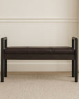43" Black And Brown Genuine Leather And Solid Wood Upholstered Bench