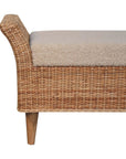 40" Cream And Brown Boucle Rattan And Solid Wood Upholstered Bench