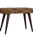31" Brown Tan And Walnut Tufted Animal Print Velvet And Solid Wood Upholstered Bench