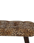31" Brown Tan And Walnut Tufted Animal Print Velvet And Solid Wood Upholstered Bench