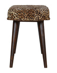 31" Brown Tan And Walnut Tufted Animal Print Velvet And Solid Wood Upholstered Bench