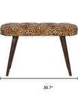 31" Brown Tan And Walnut Tufted Animal Print Velvet And Solid Wood Upholstered Bench